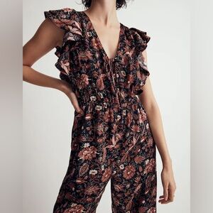 Madewell Deep-V Ruffled Jumpsuit in Pampas Blooms, XL
